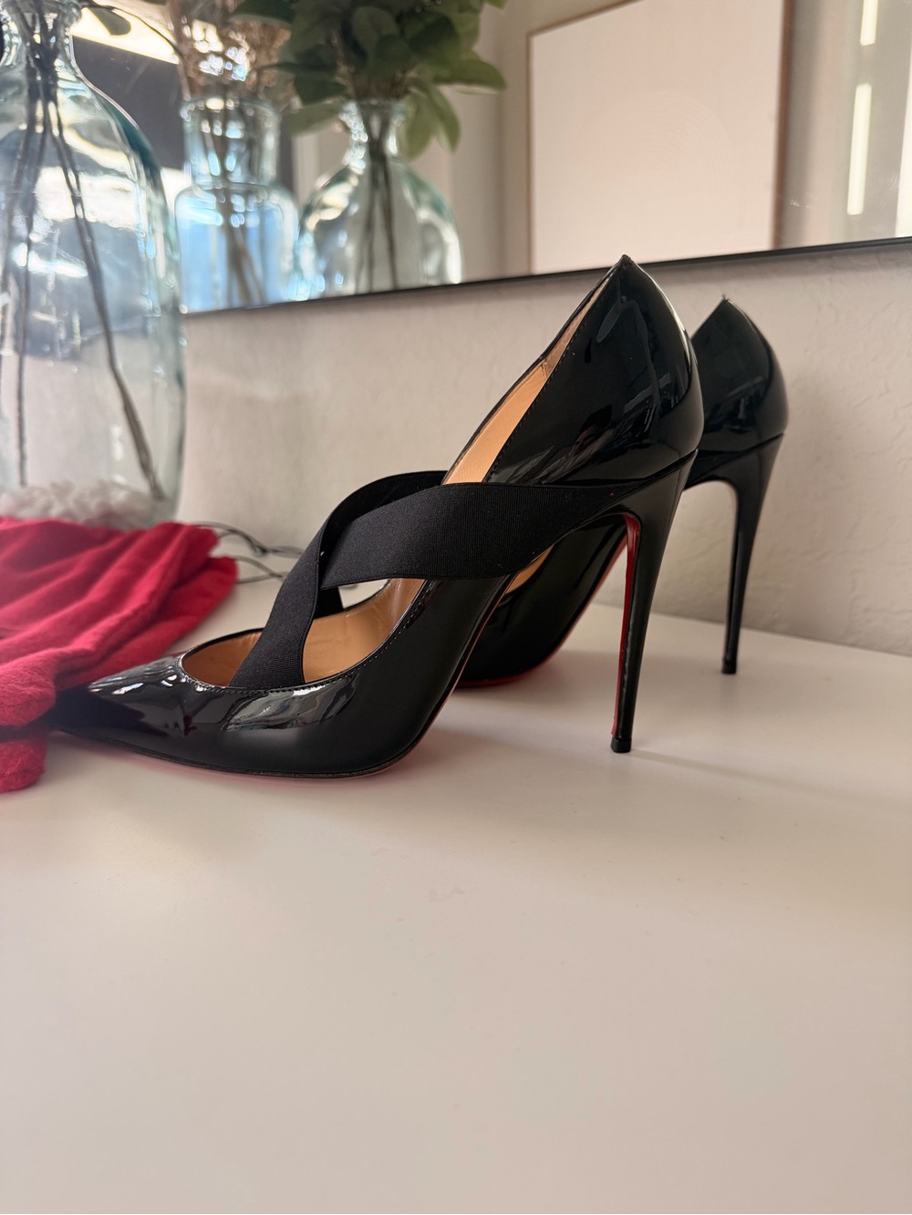 Christian Louboutin Black Patent Cross-Strap Pointed Pumps - Picture 4 of 9